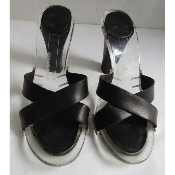 Michael Kors Heels Black Leather Straps Lucite Sandals w/box Retail $398 Sz 6.5 - Picture 4 of 12
